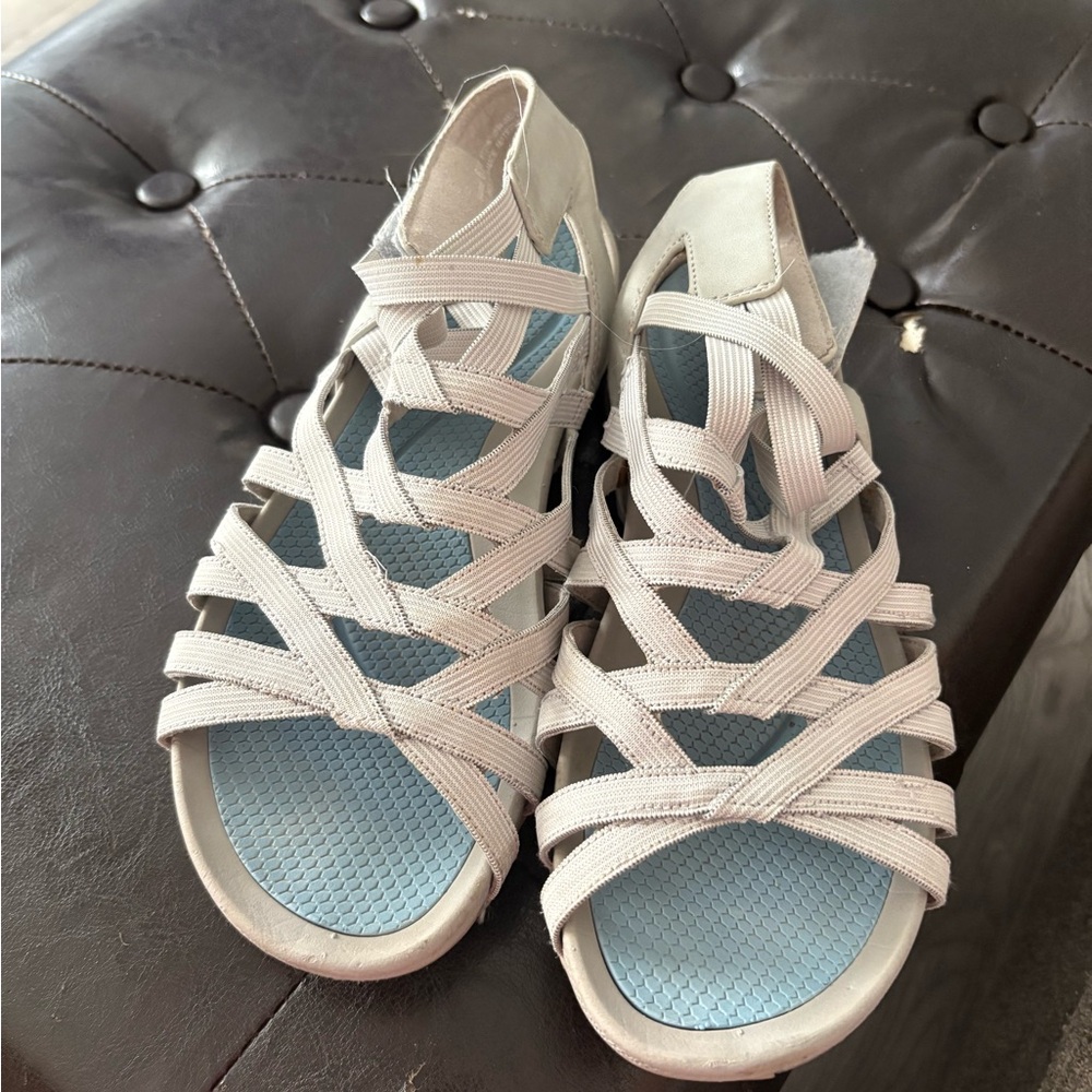 BareTraps Cream and Blue Strappy Sandals